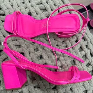 Women's Pink Block Heel Sandals